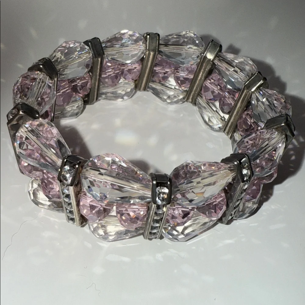 Beautiful Pink and Clear Crystal Stretch Bracelet rhinestone gun metal spacers